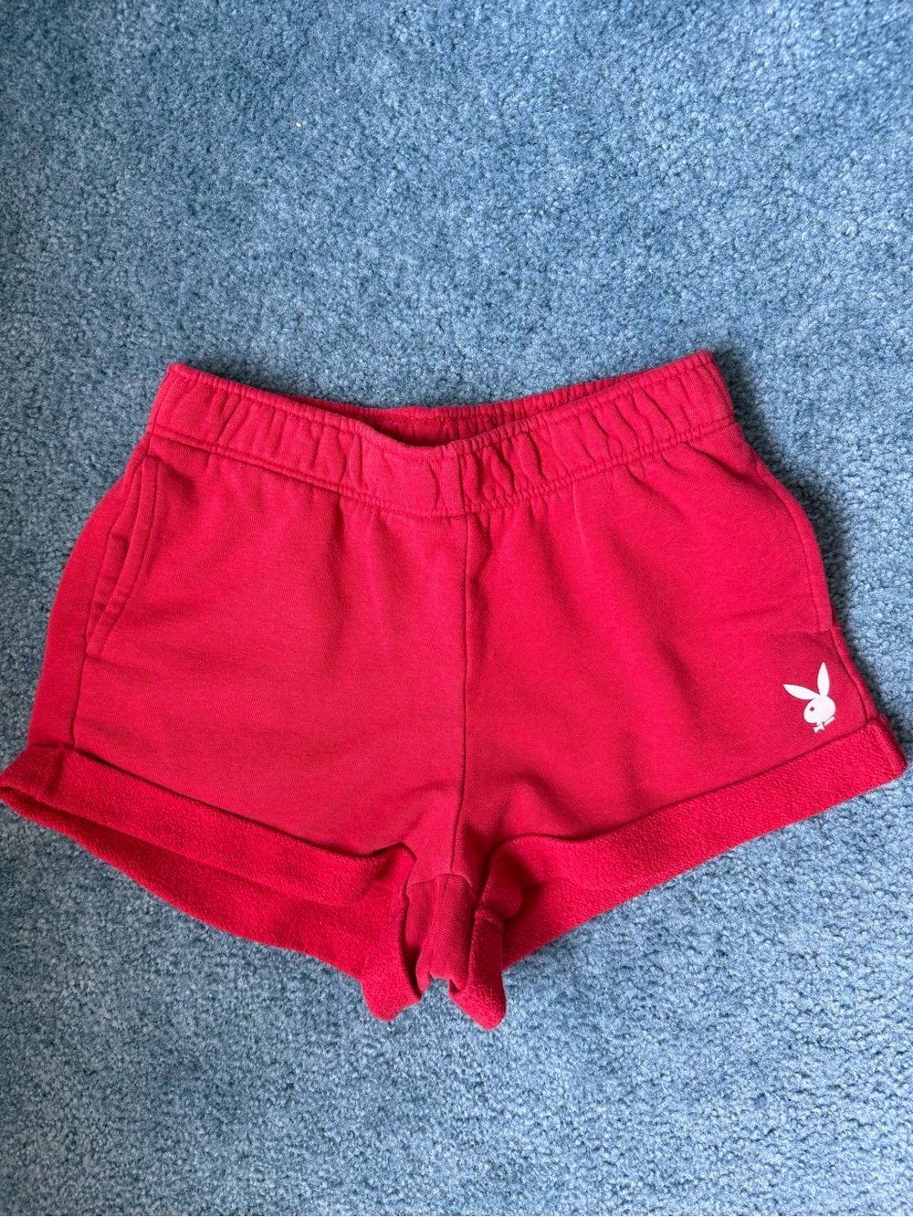 PLAYBOY Red Women's Athletic Shorts with Bunny Logo